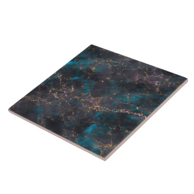 Marble Ocean Blue Pink Gold Trendy Collection Ceramic Tile (Side)