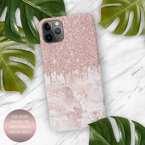 Marble Ombre Blush Pink Rose Gold Glitter Pattern iPhone 11Pro Max Case