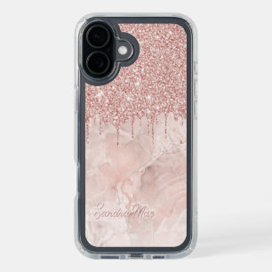 Marble Ombre Blush Pink Rose Gold Glitter Pattern iPhone 16 Plus Case