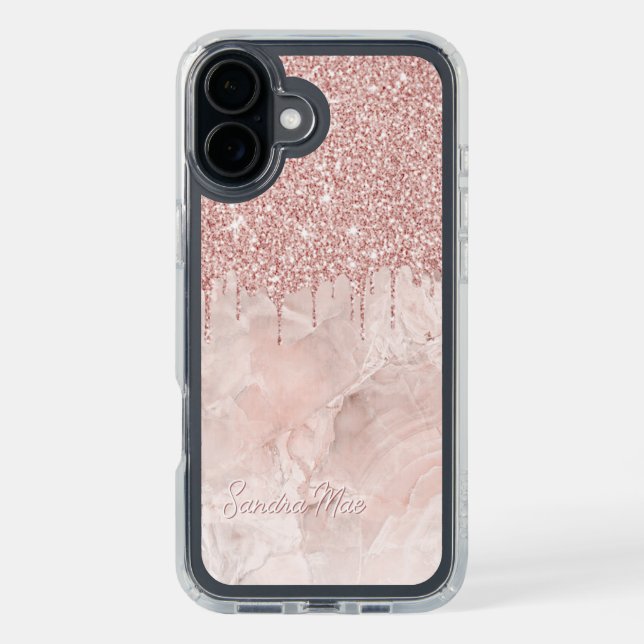 Marble Ombre Blush Pink Rose Gold Glitter Pattern Speck iPhone Case (Front (Black))