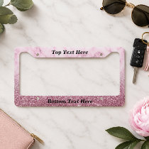 Marble Ombre Custom Text Faux glitter Pink License Plate Frame