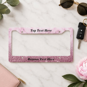 Marble Ombre Custom Text Faux glitter Pink License Plate Frame