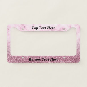 Marble Ombre Custom Text glitter Pink License Plate Frame