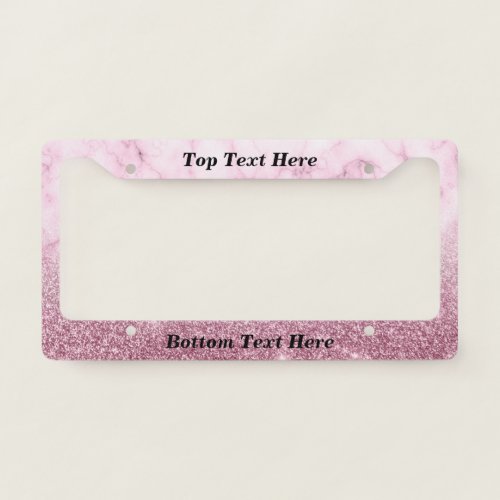 Marble Ombre Custom Text glitter Pink License Plate Frame