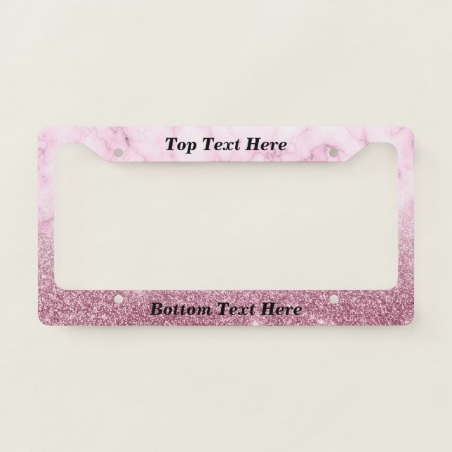 Marble Ombre Custom Text glitter Pink License Plate Frame (Front)