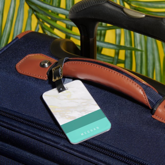 Marble Ombre Teal Monogram Luggage Tag (Front Insitu 1)