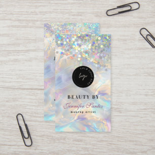 Marble Opal Holographic Glitter QR Code Business Card