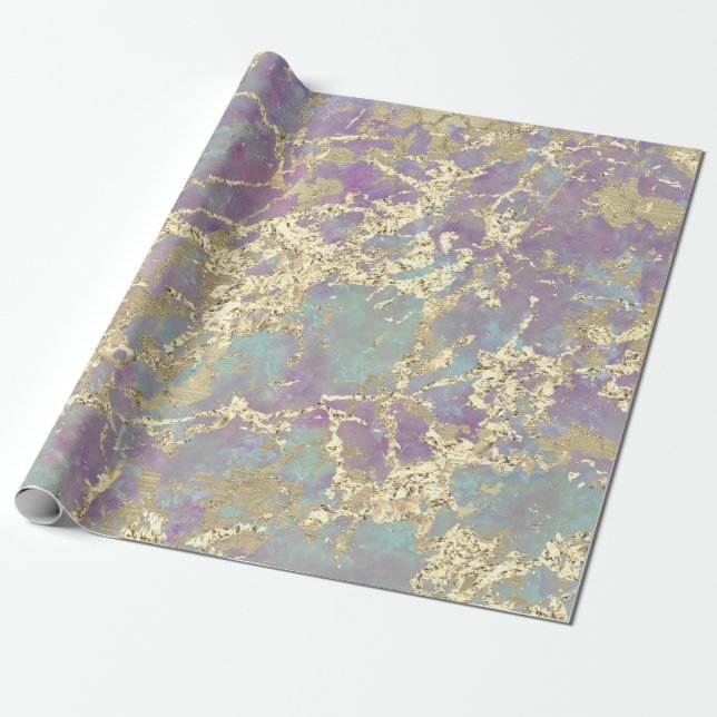 Marble Pastel Gold Aqua Strokes Gift Idea  Wrapping Paper (Unrolled)