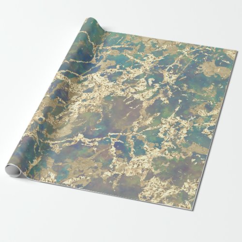 Marble Pastel Gold Blue Teal Strokes Gift Idea   Wrapping Paper