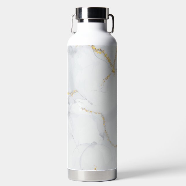 Marble Pastel Stone Texture Glitter Watercolor Water Bottle (Front)