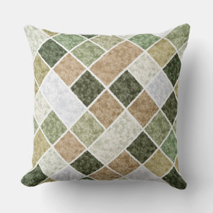 marble patchwork in grey olive tones outdoor pillow
