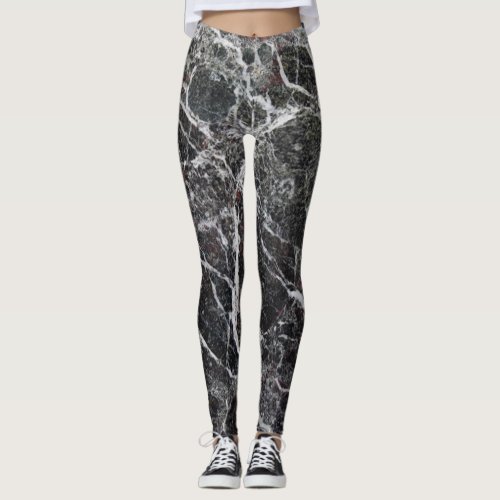 Marble Pattern Black White Abstract Active Leggings