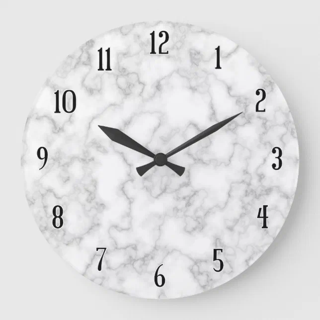 Marble Pattern Gray White Marbled Stone Background Large Clock | Zazzle
