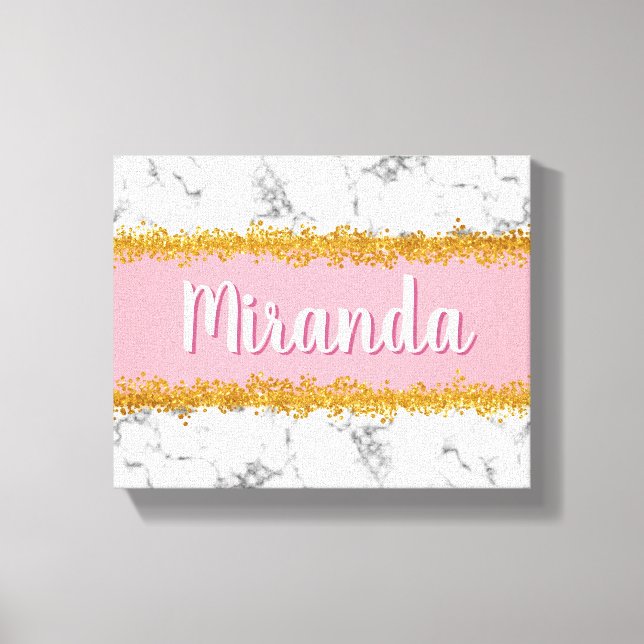 Marble Pattern on Pink with Gold Glitter Canvas Print (Front)