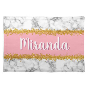 Marble Pattern on Pink with Gold Glitter Cloth Placemat