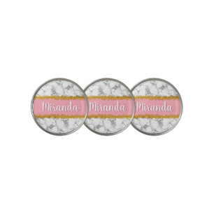 Marble Pattern on Pink with Gold Glitter Golf Ball Marker