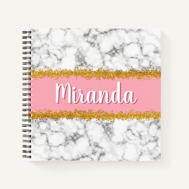 Marble Pattern on Pink with Gold Glitter Notebook (Front)