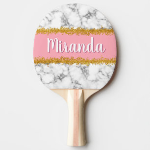 Marble Pattern on Pink with Gold Glitter Ping Pong Paddle