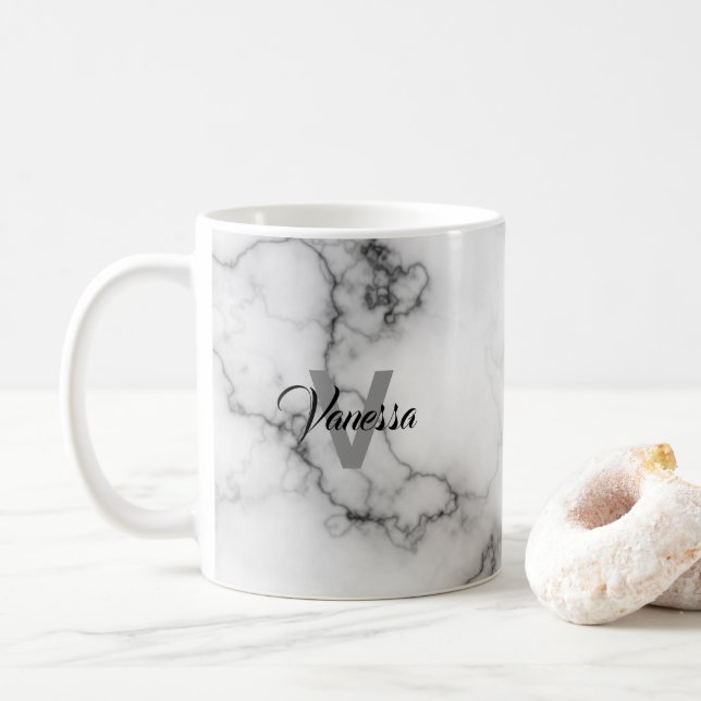 Marble Pattern Personalization Coffee Mug (With Donut)