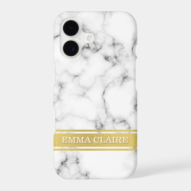 Marble Pattern with Gold Name Plate Iphone Case (Back)