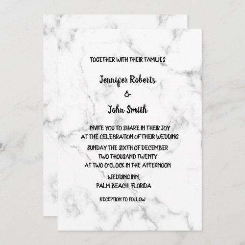 Marble Patterns Black And White Elegant Wedding Invitation