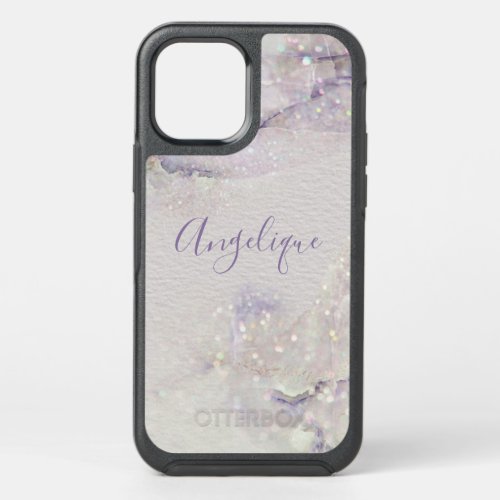 Marble pearl shimmer iridescent sparkle DIY name OtterBox Symmetry iPhone 12 Case