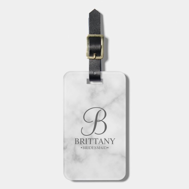 Marble Personalized Bridesmaid's Name and Monogram Luggage Tag (Front Vertical)