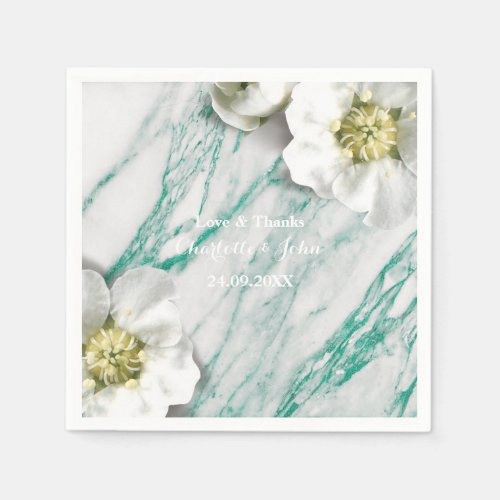 Marble Personalized Floral Tiffany White Mint Napkins