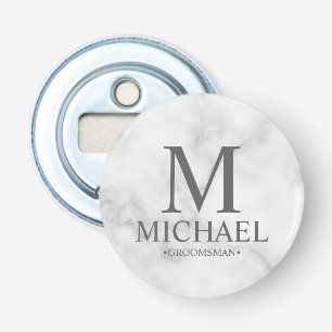 Marble Personalized Groomsman Name and Monogram Bottle Opener