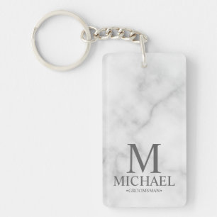 Marble Personalized Groomsman Name and Monogram Keychain
