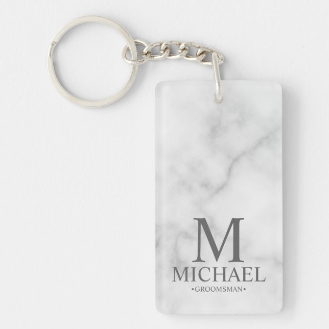 Marble Personalized Groomsman Name and Monogram Keychain (Front)