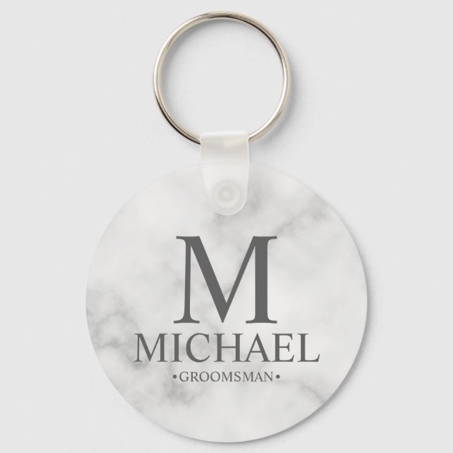 Marble Personalized Groomsman Name and Monogram Keychain (Front)