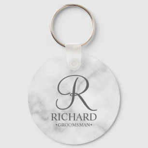 Marble Personalized Groomsman's Name and Monogram Keychain