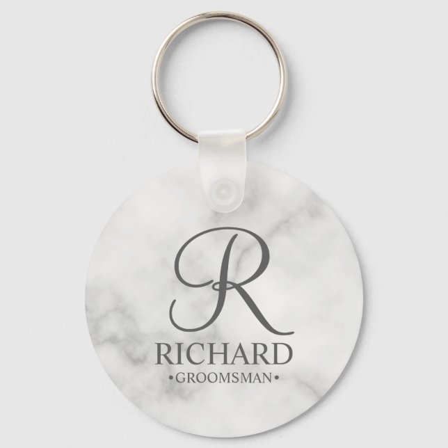 Marble Personalized Groomsman's Name and Monogram Keychain (Front)