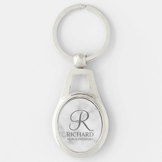 Marble Personalized Groomsman's Name and Monogram Keychain (Front)