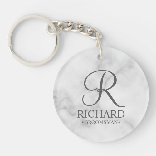 Marble Personalized Groomsmans Name and Monogram Keychain