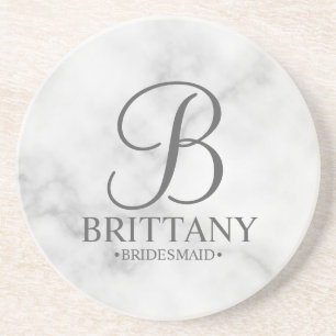Marble Personalized Monogram and Name Bridesmaid Coaster