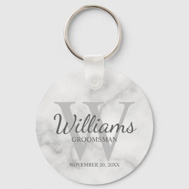 Marble Personalized Script Groomsmen Keychain (Front)