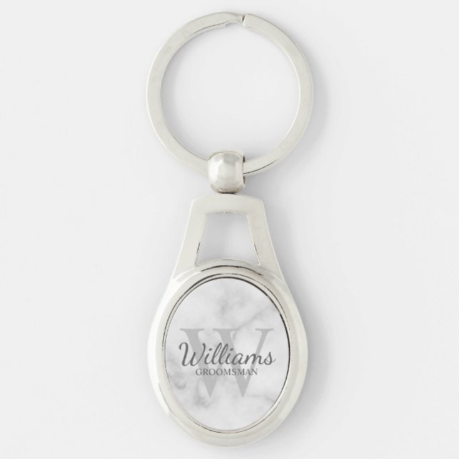 Marble Personalized Script Groomsmen Keychain (Front)