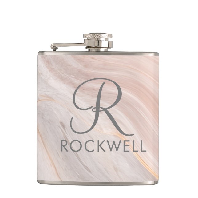 Marble Personalized Script Monogram and Name Gift Flask (Front)