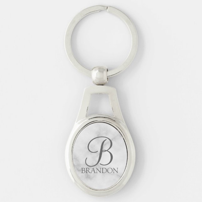 Marble Personalized Script Monogram and Name Keychain (Front)