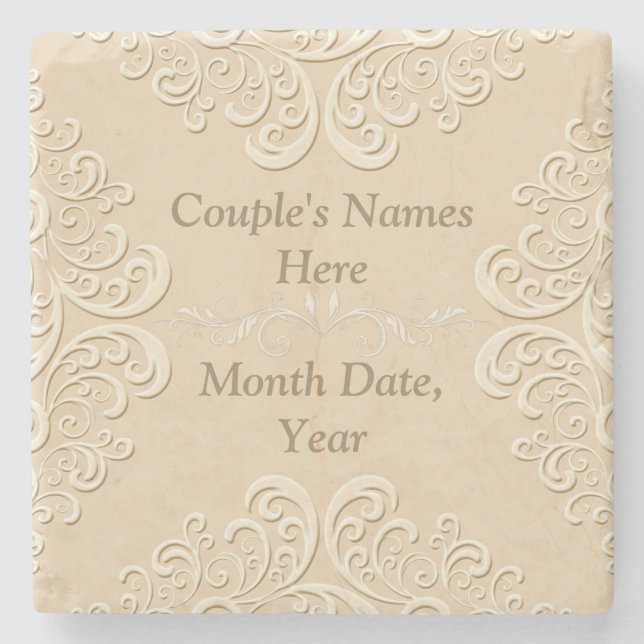 Marble Personalized Wedding Coasters (Front)