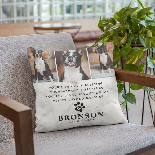 Marble Pet Loss Memorial Quote  Photo Collage Throw Pillow