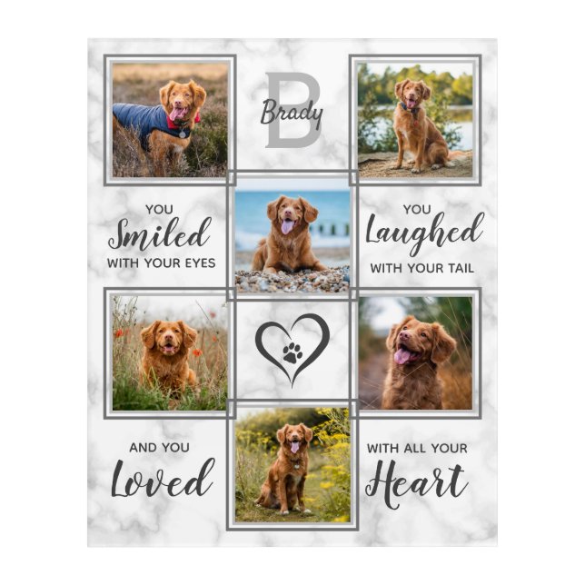 Marble Pet Memorial Photo Collage Keepsake Plaque Acrylic Print (Front)