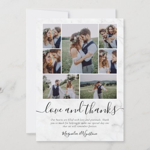 Marble Photo Collage Love and Thanks Wedding  Thank You Card