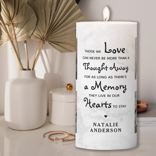 Marble Photo Collage Sympathy Keepsake Memorial Pillar Candle