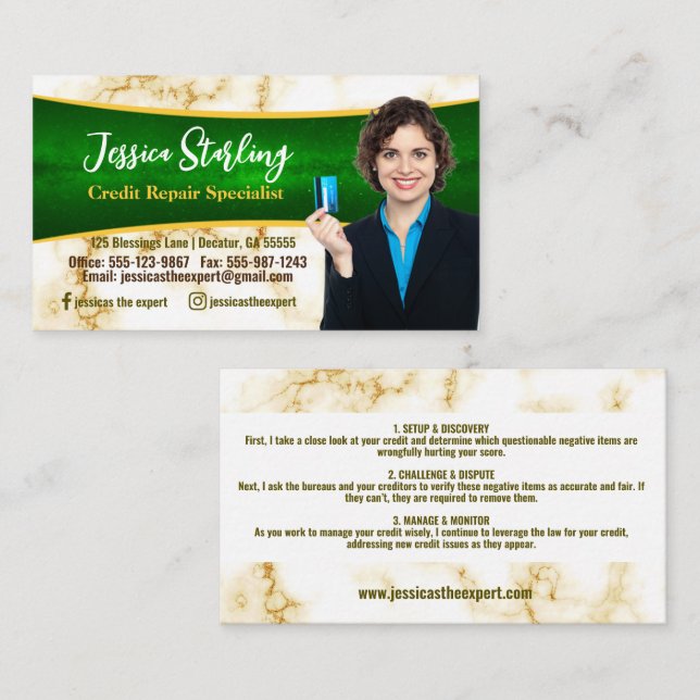Marble Photo Credit Repair Business Card (Front/Back)