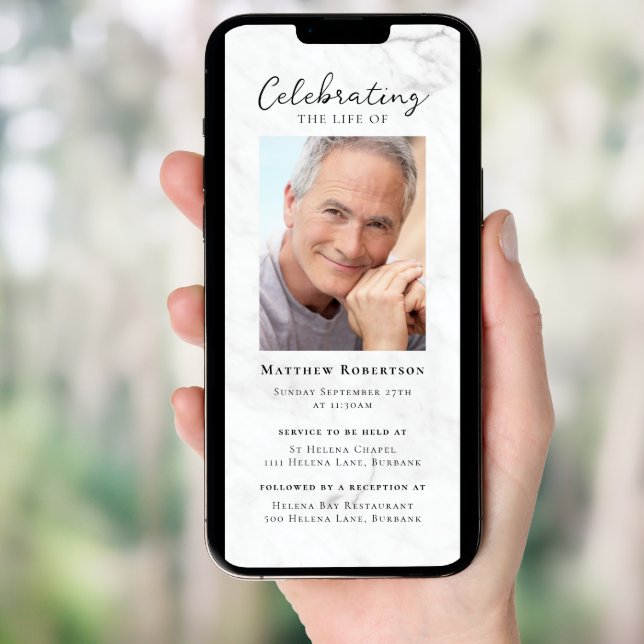 Marble Photo Funeral Digital Invitation (Front Digital)