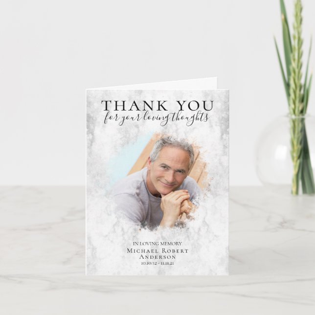 Marble Photo Funeral Thank You Card (Front)