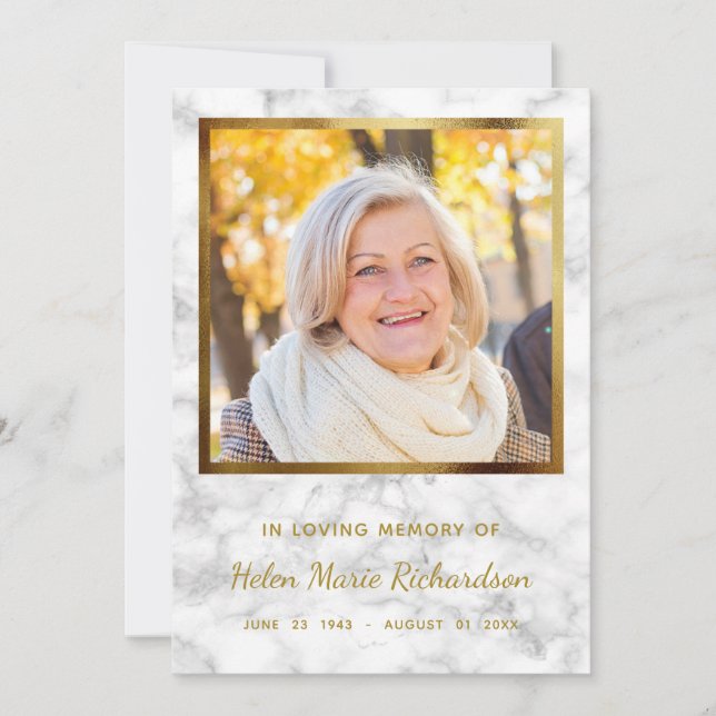 Marble Photo Memorial Gold Sympathy Thank you Card (Front)